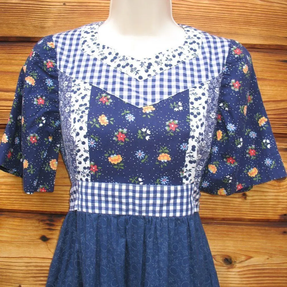 Vintage 70's Blue Prairie Dress Blue - Image 3