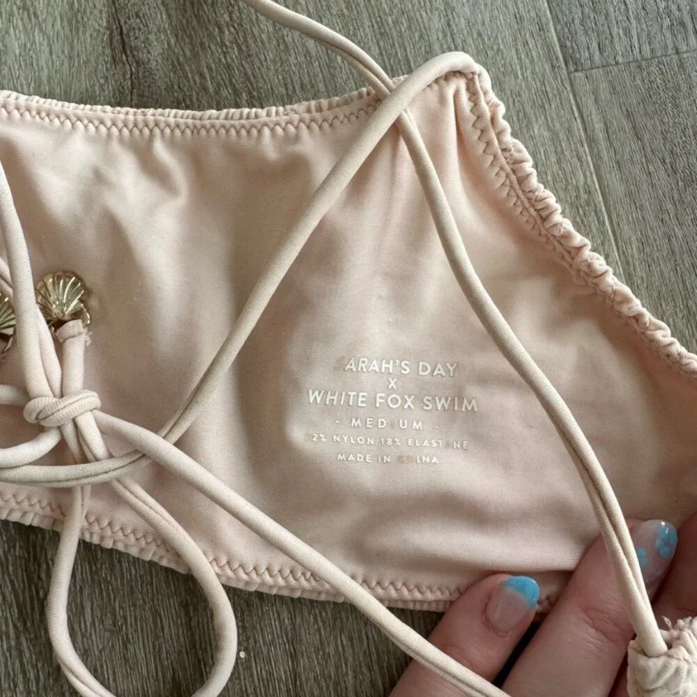 Sarah’s Day X White Fox Boutique Bikini Set Cheeky High Cut Ribbed Pink Tan M - Image 6
