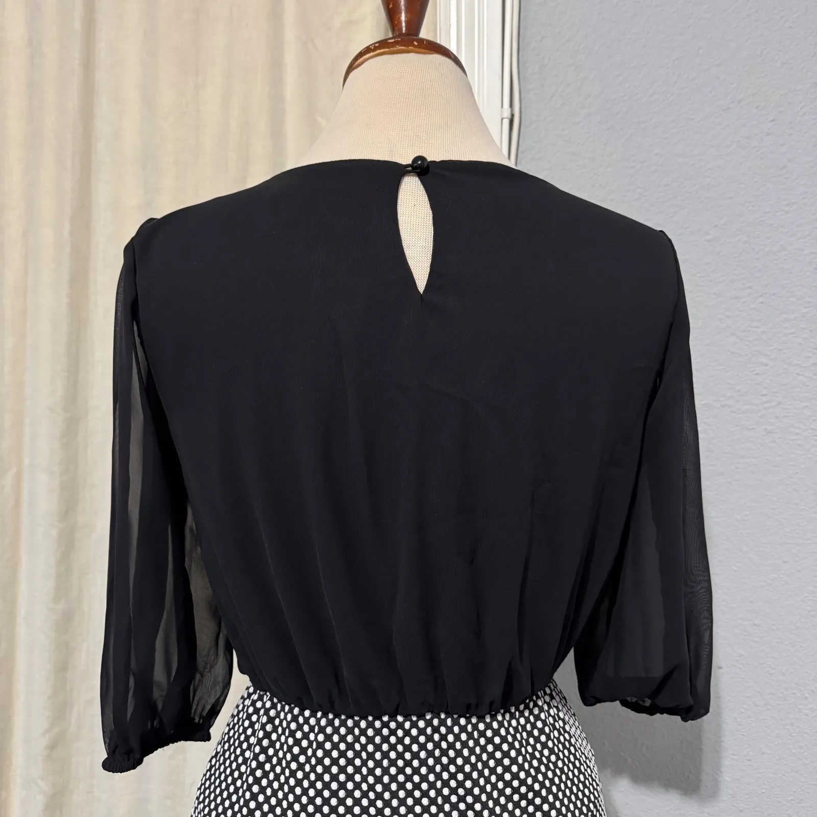 ENFOCUS Petite Black White Polka Dot Sheath 1/2 Sleeve Short Office Dress 4P - Image 6