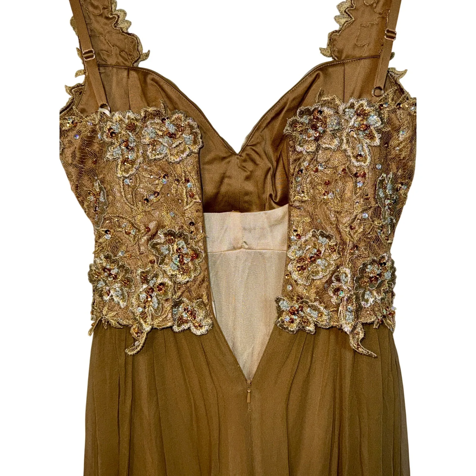 NWT Mandalay Brown Gold Lace Beaded Sequin Long Evening Gown Dress Womens Size 8 - Image 9