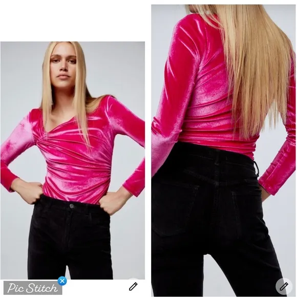 Zara Pink Velvet Bodysuit - Image 2