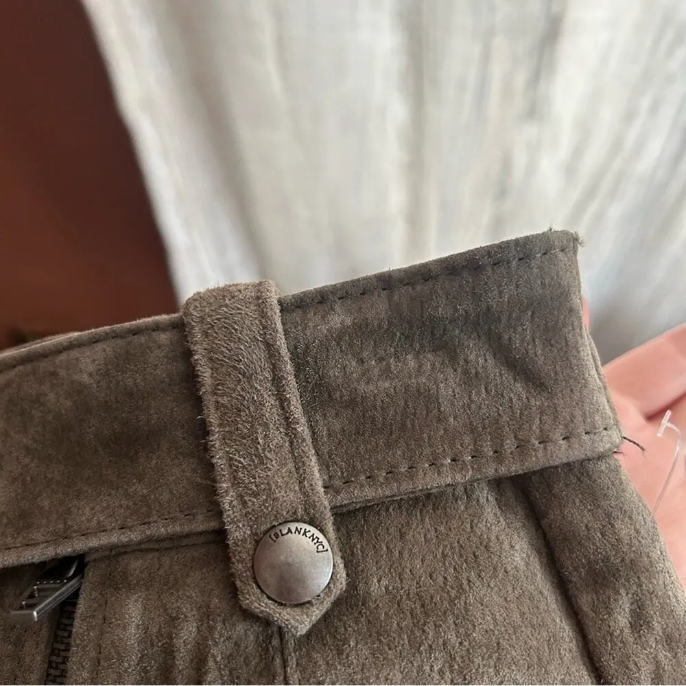 BLANKNYC Suede Leather Moto Mini Skirt Snap Asymmetrical Zip Olive Green Tan NEW - Image 7