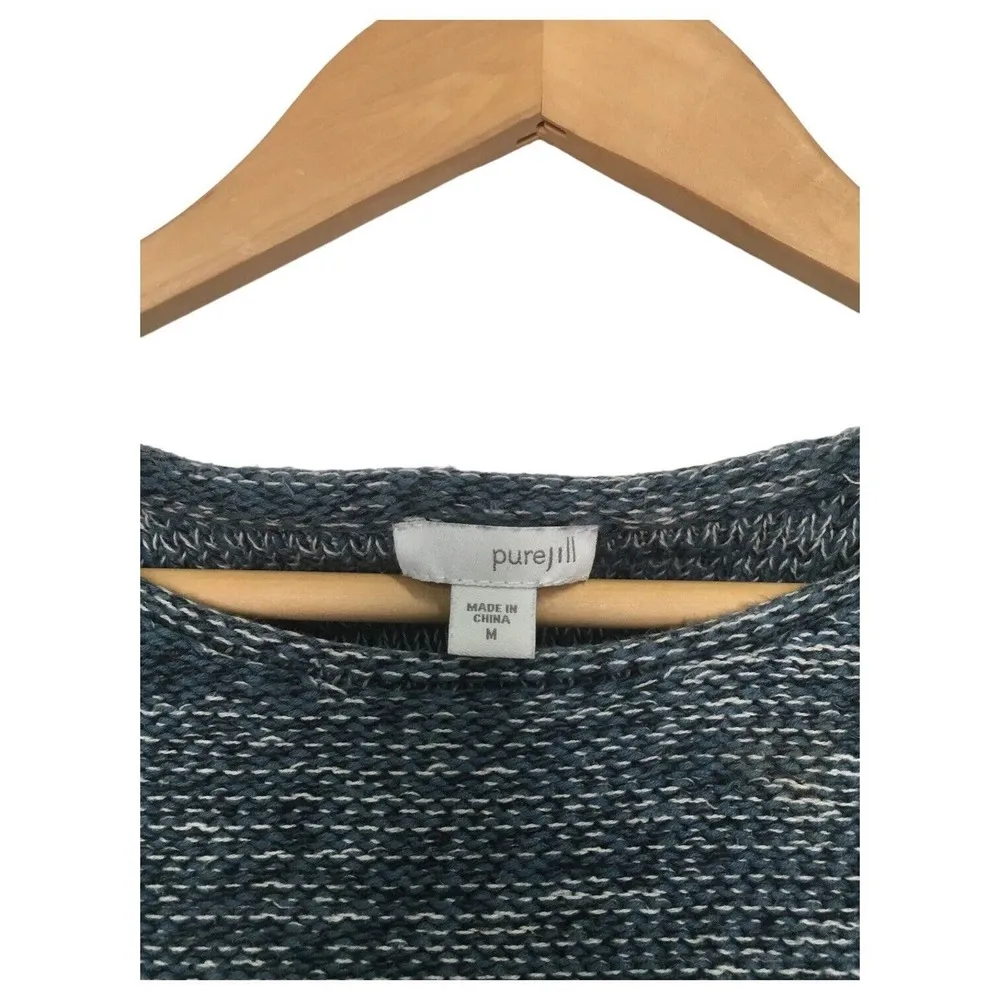 Pure Jill Sweater Womens M J Jill Knit Long Sleeve 1 Patch Pocket Marled Teal - Image 11