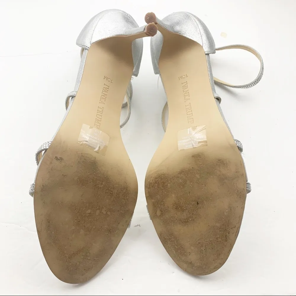 Ivanka Trump Size 10 It Genese Metallic Heels Silver Strappy Stiletto Sandals - Image 8