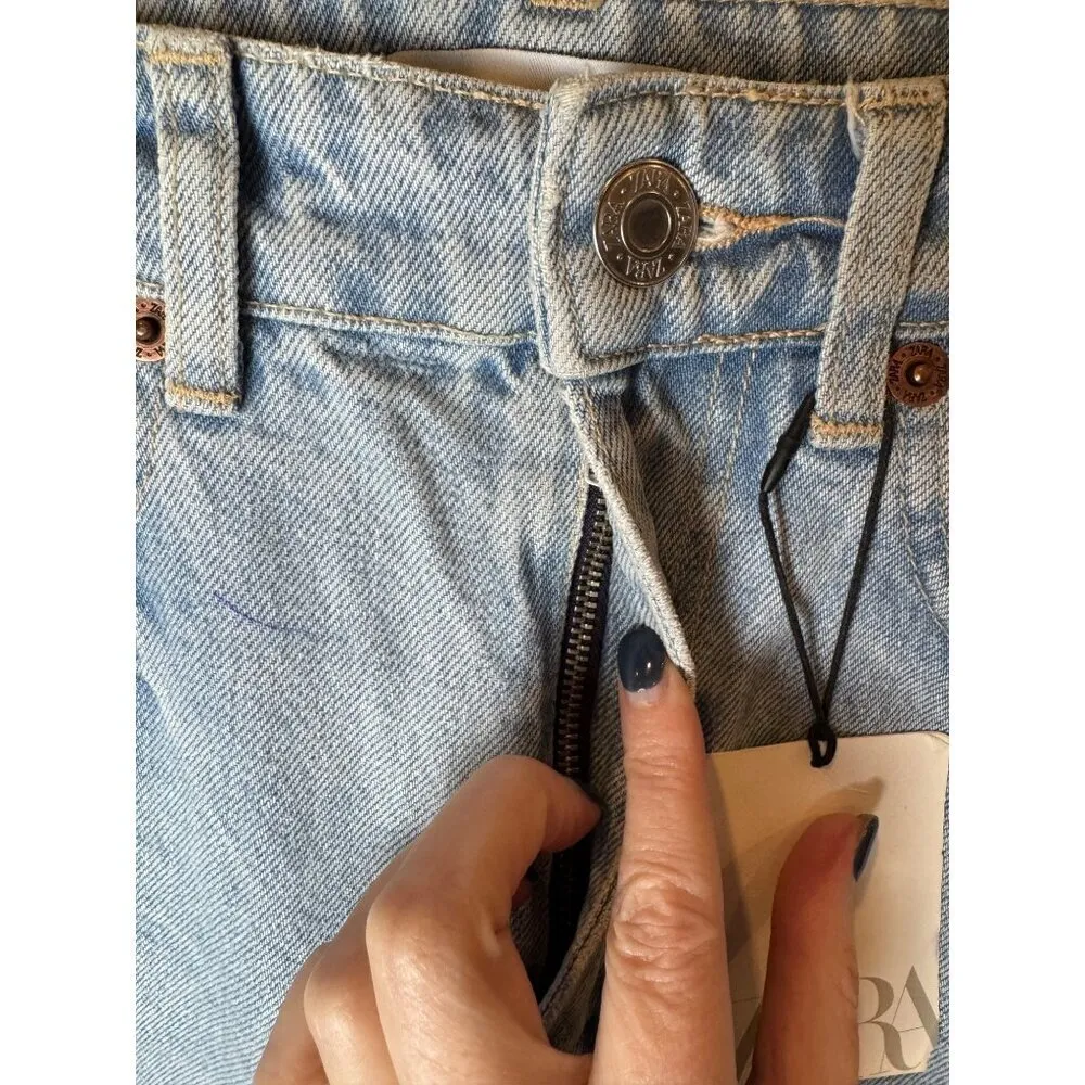 Zara Jeans‎ Women 0 Blue Light Wash Denim Ripped Distressed Wide Leg NWT - Image 10