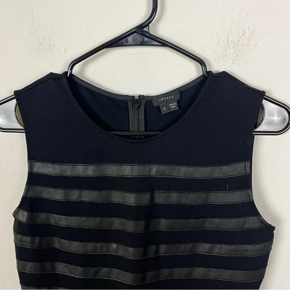 Theory Black Stripe Goat Leather Tank Top - Image 3