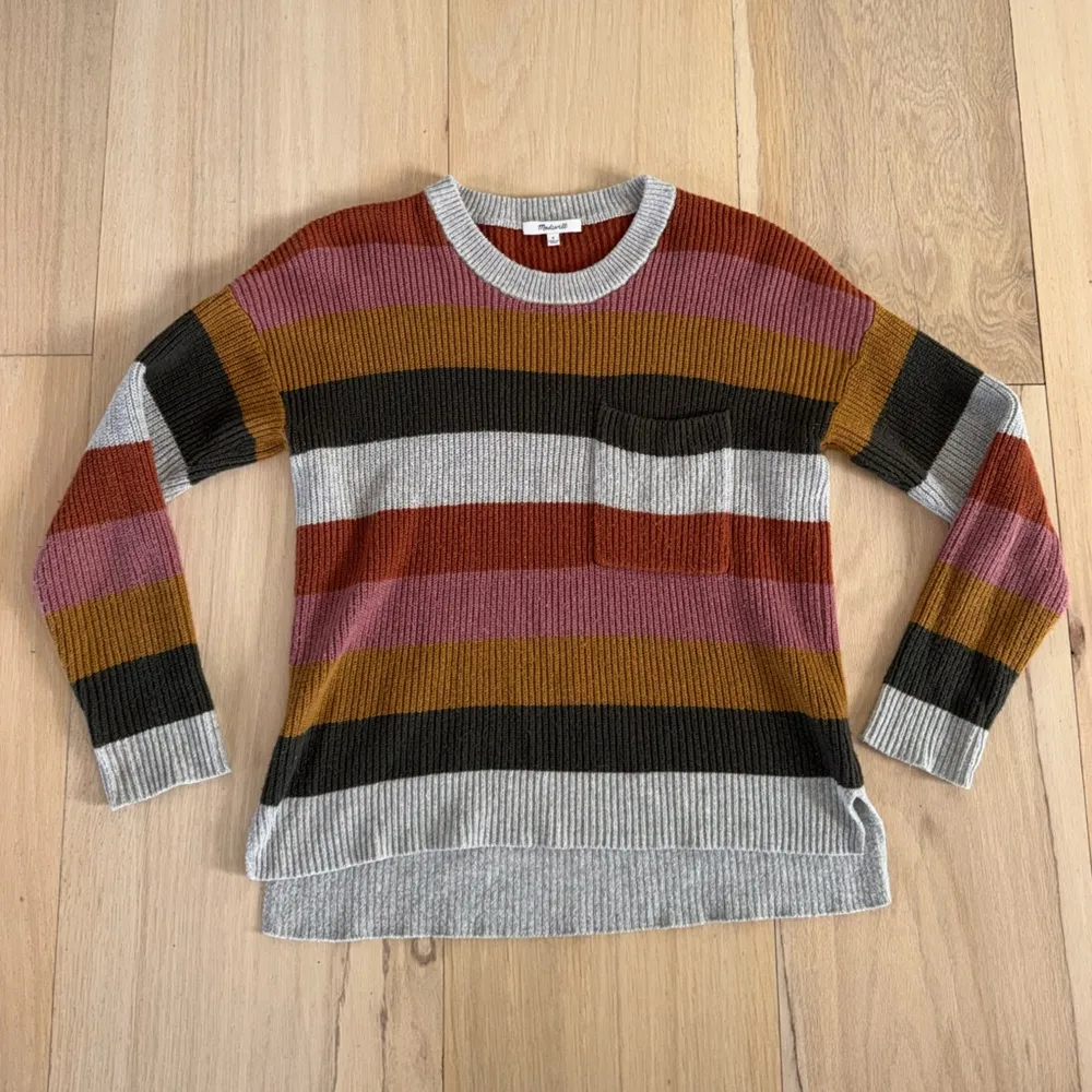 Madewell Thompson Pocket Pullover Sweater in Rainbow Stripe Size Small - Image 2