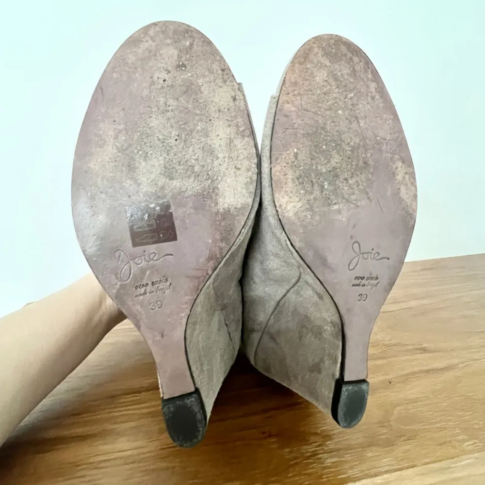 Joie Suede Leather Lace Up Open Toe Wedge Heel Booties Brown Women's Size 39/8.5 - Image 4