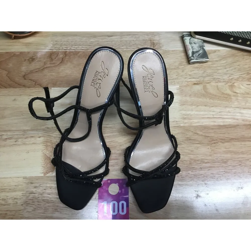 Jewel Badgley Mischka Genovia Kitten Heels Women's 8.5 Black Slip - Image 2