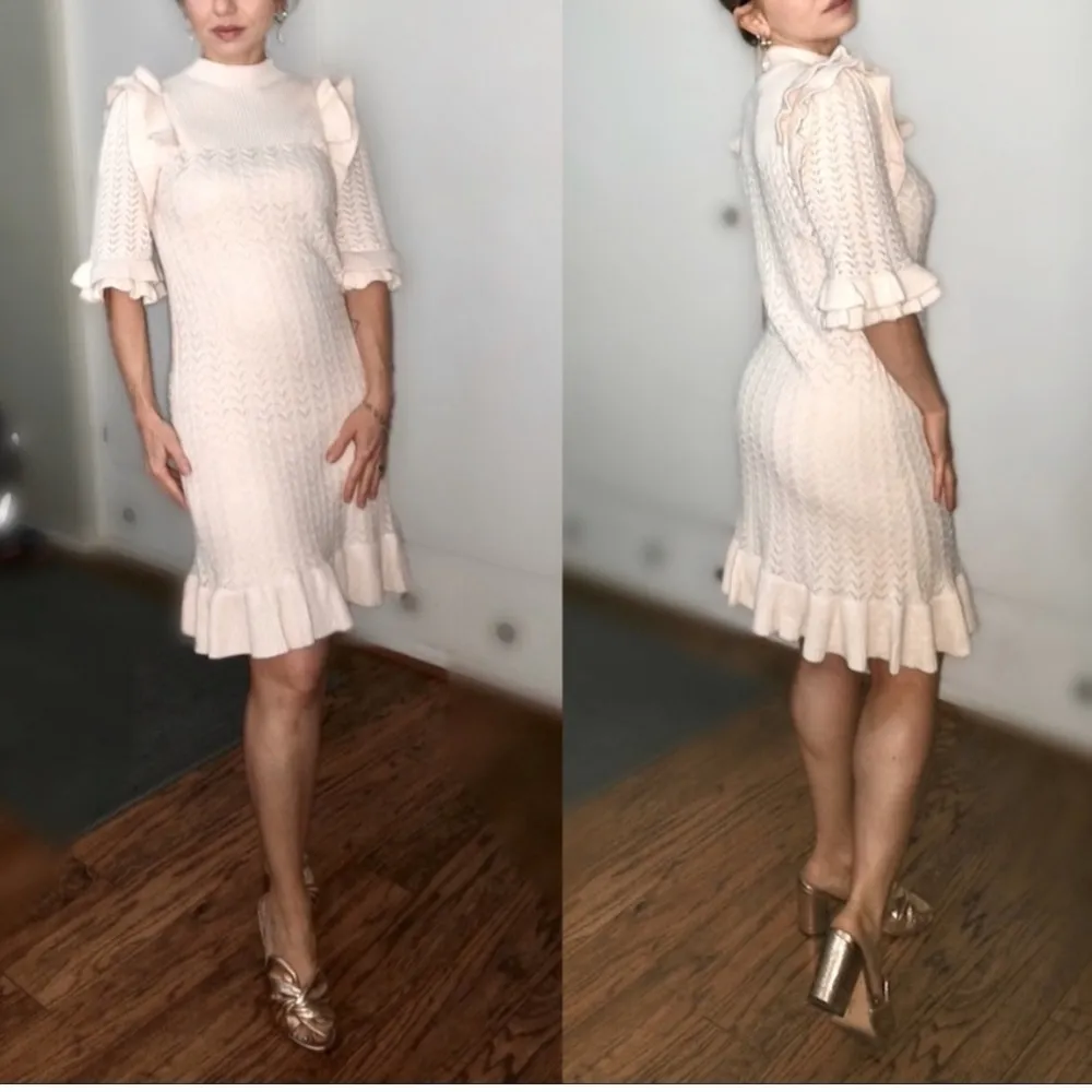 HAPPY X NATURE RUFFLE IVORY WHITE SWEATER DRESS L Size L - Image 2