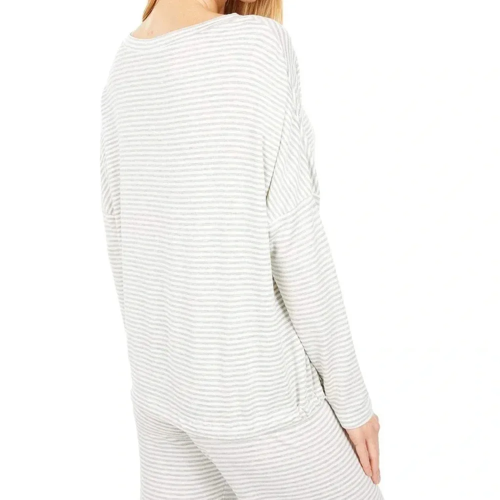 Eberjey Sadie Stripes Slouchy Top‎ - Size Medium - Gray/White - NWT - Image 2