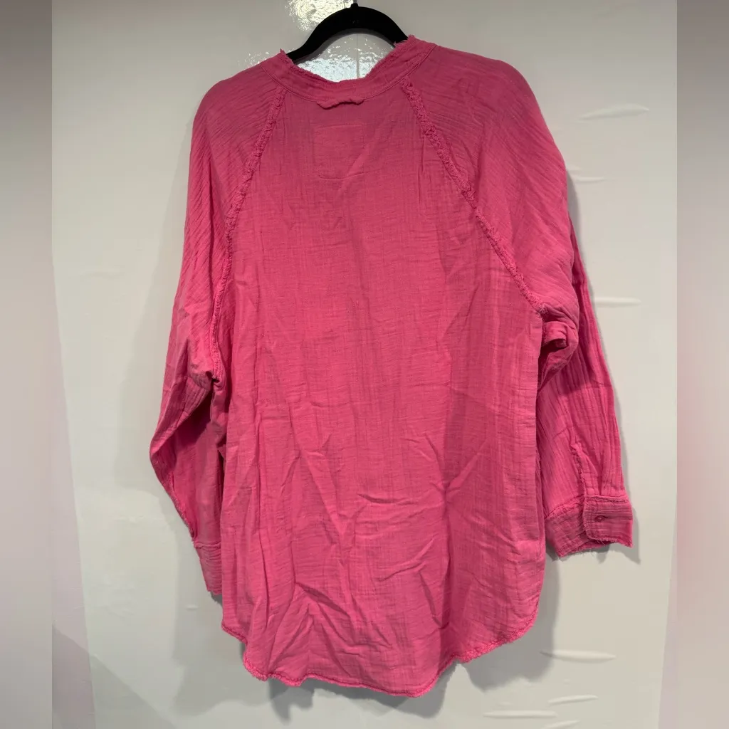 Aerie Vibrant Pink Pool to Party gauze linen button down shacket Top - Image 3