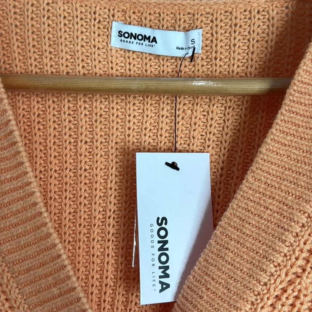 Sonoma Goods For Life Button-Front Textured shaker stitch Cardigan salmon size S - Image 8