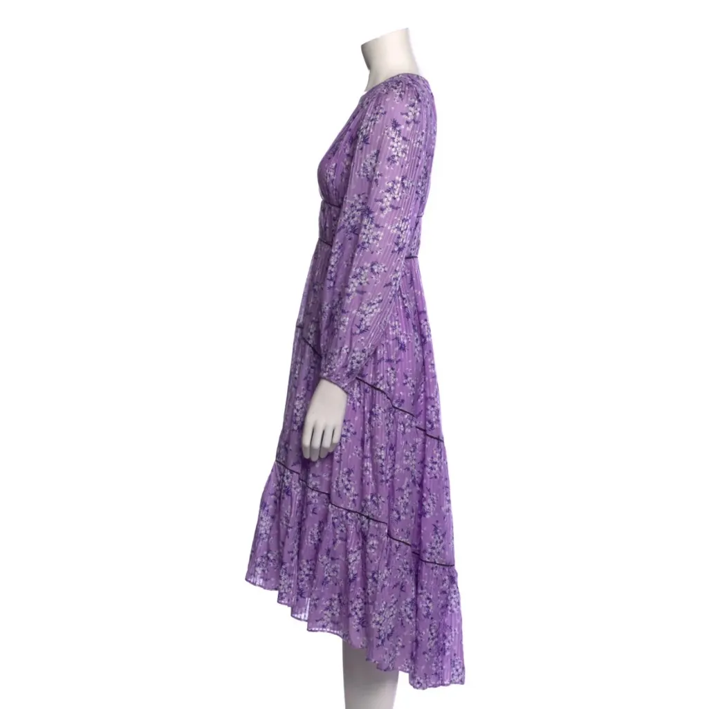 NWOT ULLA JOHNSON Joan Gathered Floral Silk Jacquard Midi Dress In Lilac Size 2 - Image 9
