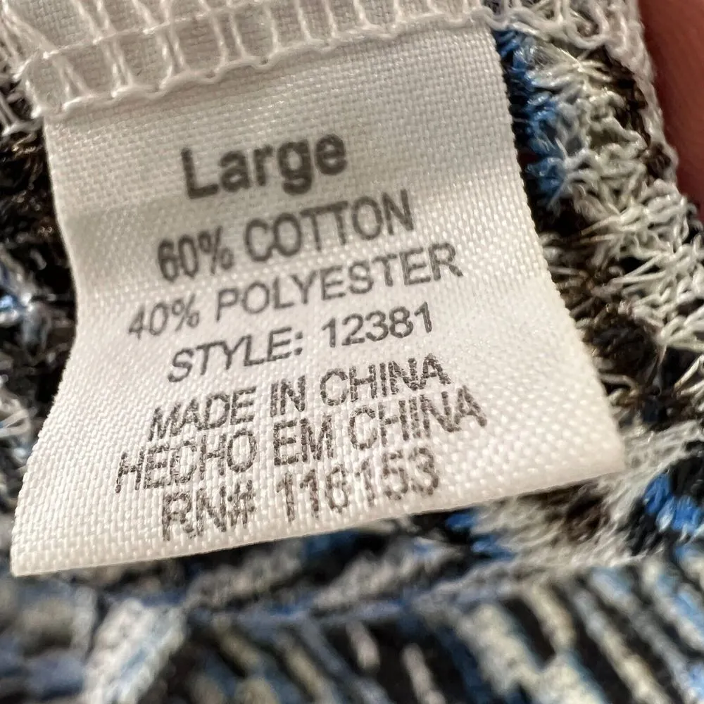 Poof Boho Casual Topper Blouse Womens Crochet Blue Multi Plaid Short Sleeve Larg - Image 7