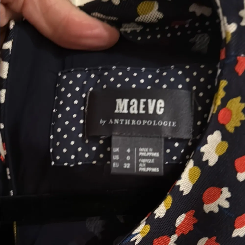 Maeve Blue and Orange A-line Midi Dress with Puff Sleeves - Image 3