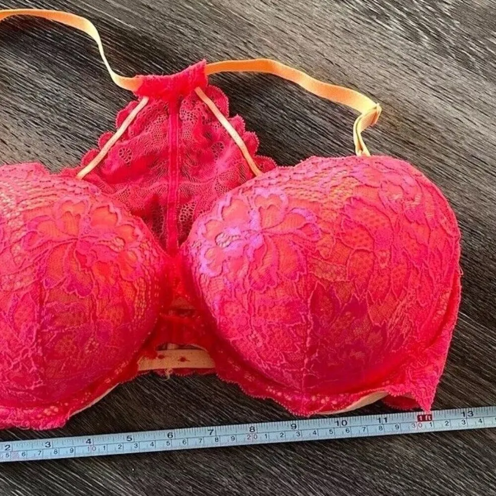 Victoria’s Secret PINK Date Racerback Women’s Push-up Bra Sz 36DD Lace Hot Pink - Image 4