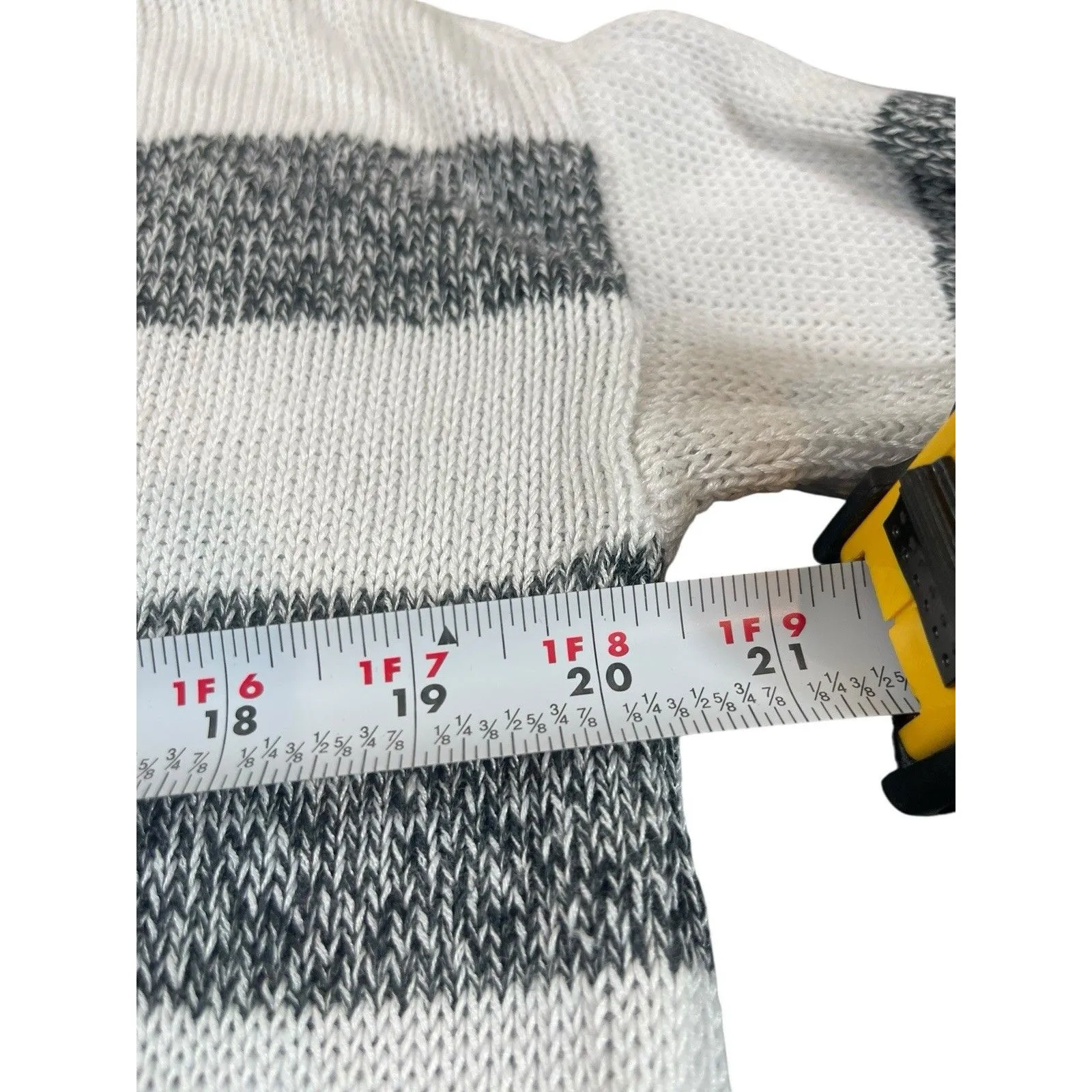 Eileen Fisher Women’s S Lightweight Knit Sweater White Gray Stripe Organic Linen - Image 12