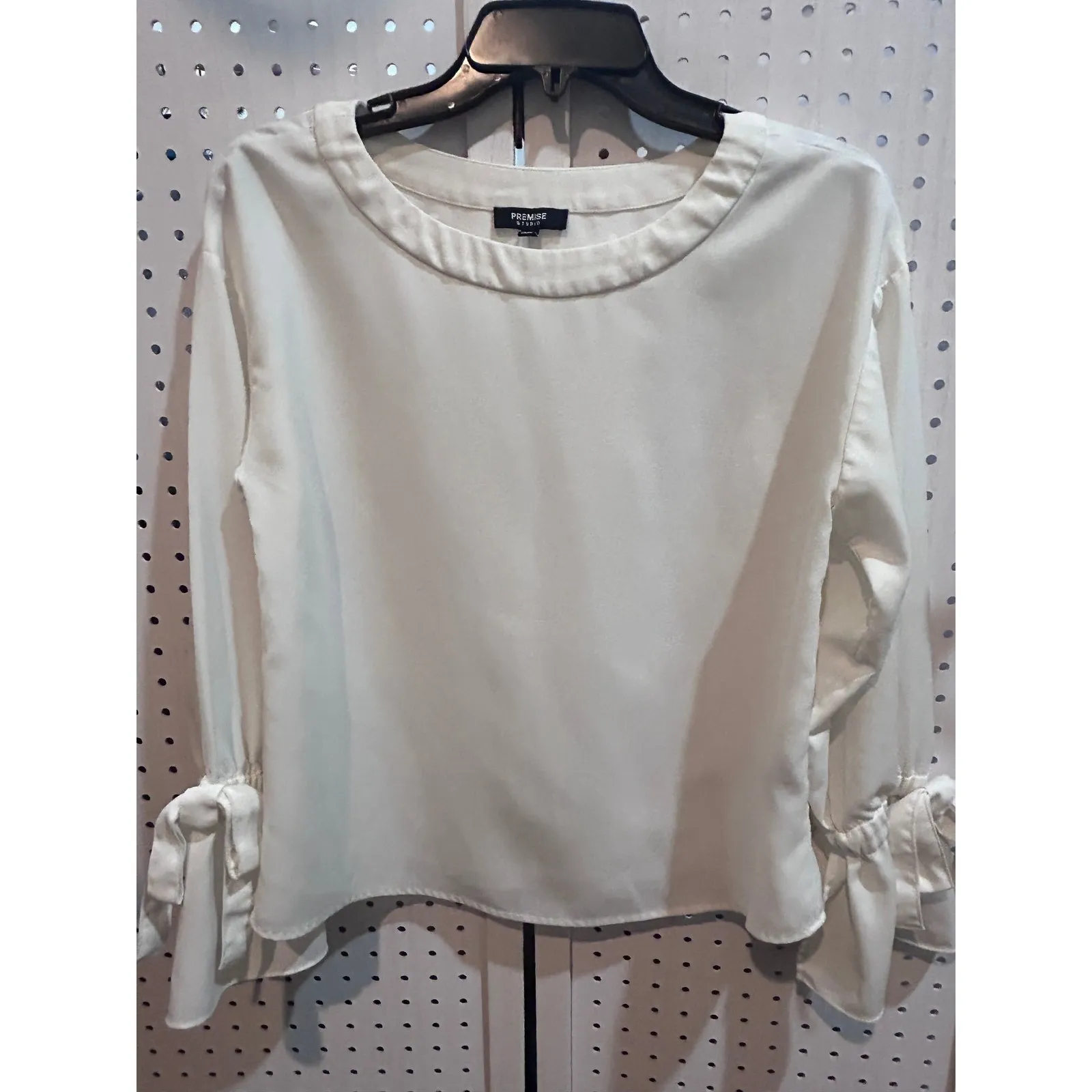 Premise Studio Womens Blouse Long Sleeve Tie Cuff Ivory Cream Size S Small - Image 2
