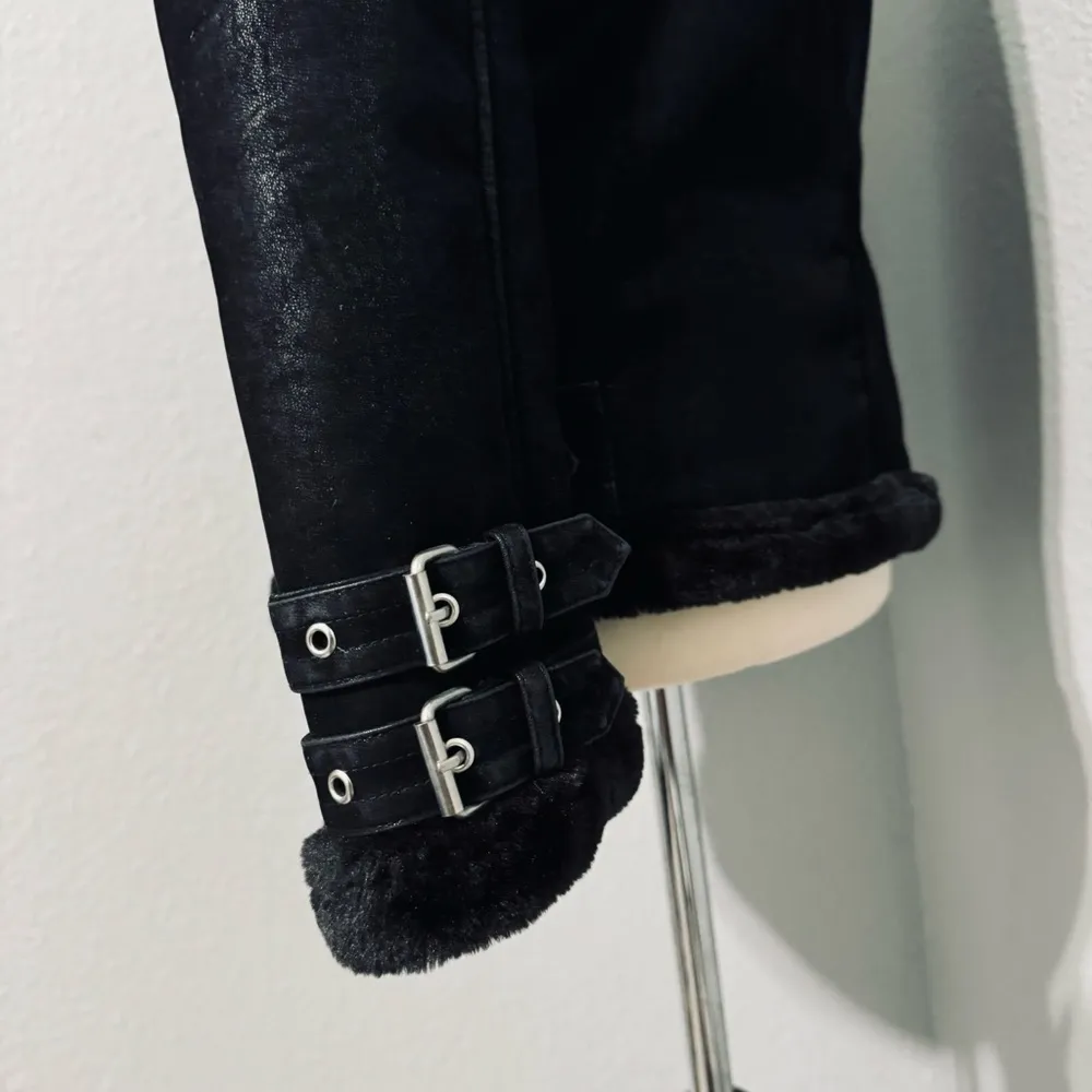 Missguided Women Black Faux Fur‎ Lined Aviator Pilot Cozy Winter Jacket Size 2 - Image 10