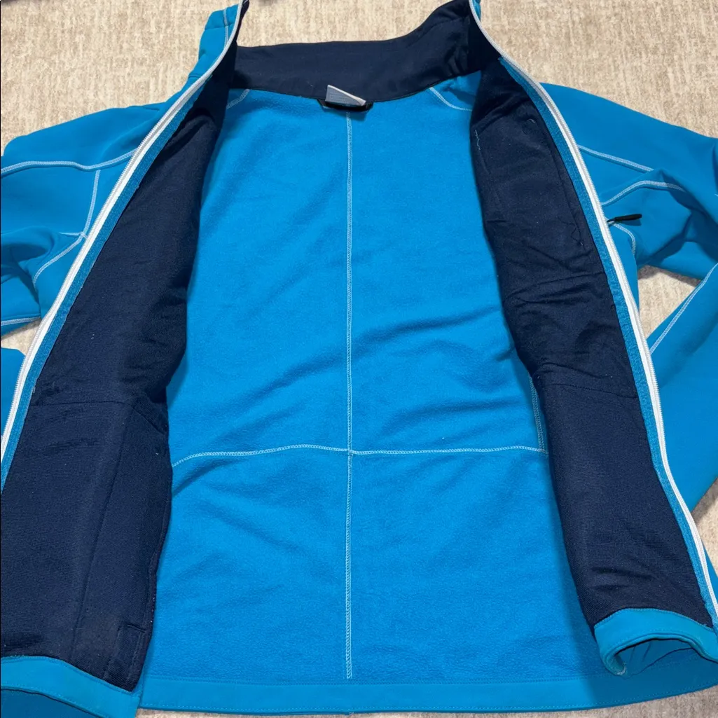 Women's XL Columbia fleece lined aqua blue jacket neoprene scuba type material - Image 2