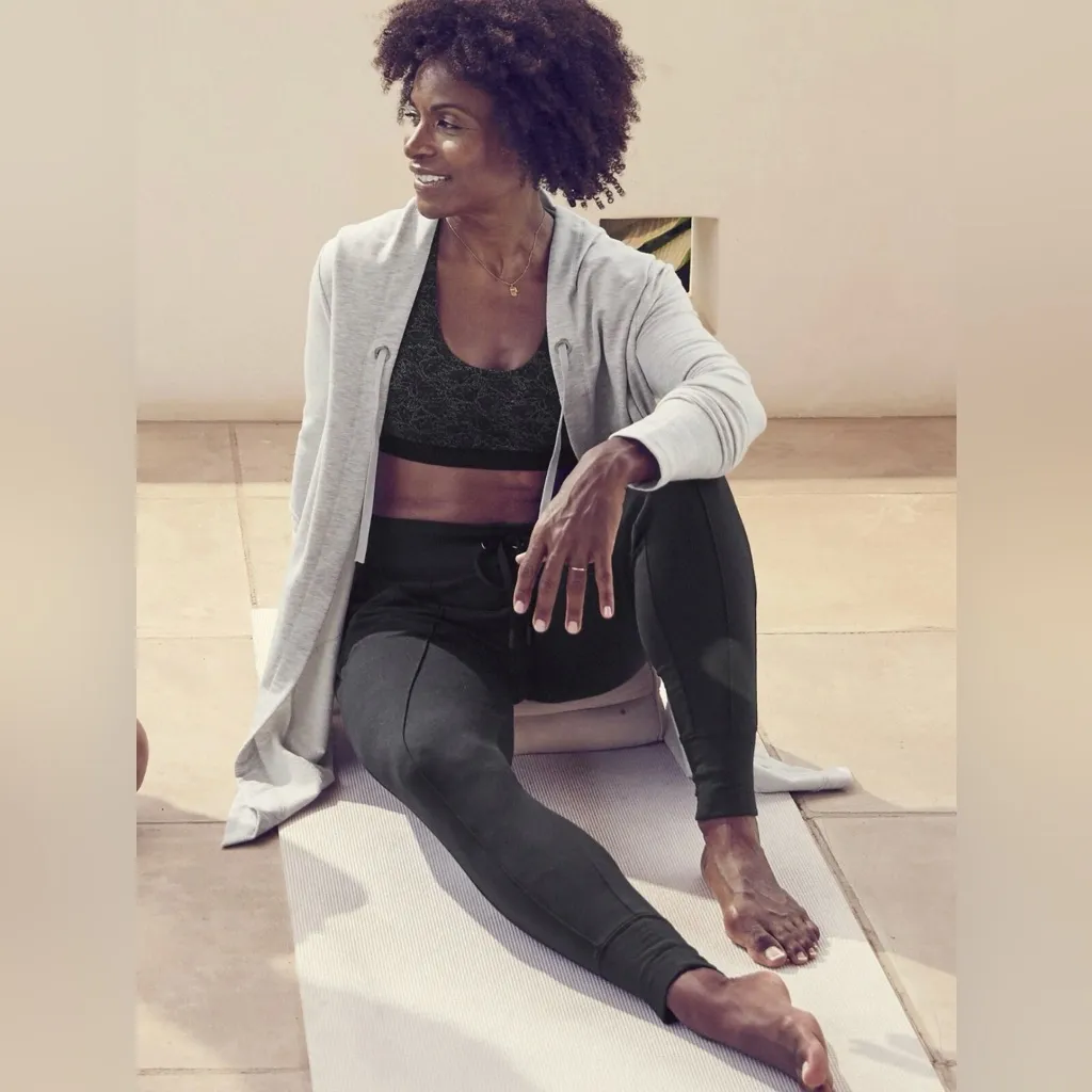 Athleta Vista Wrap Gray Open Front Hooded Cardigan Sweater Top Size Small Yoga - Image 7