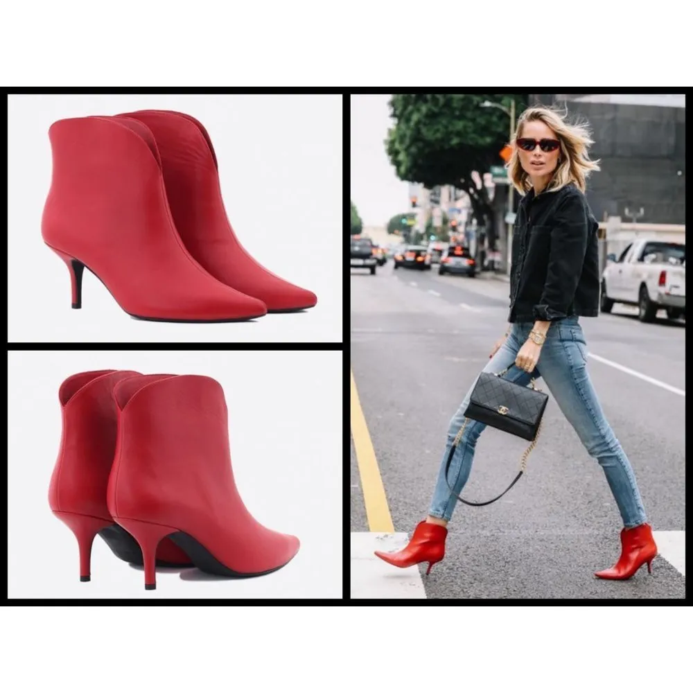 💕ANINE BING💕 Annabelle Boots 100% Leather Pointed Toe Ankle Booties Red 37 - Image 3