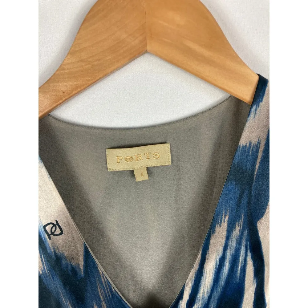 PORTS Patterned Top V Neck Dress Size 4 - Image 4