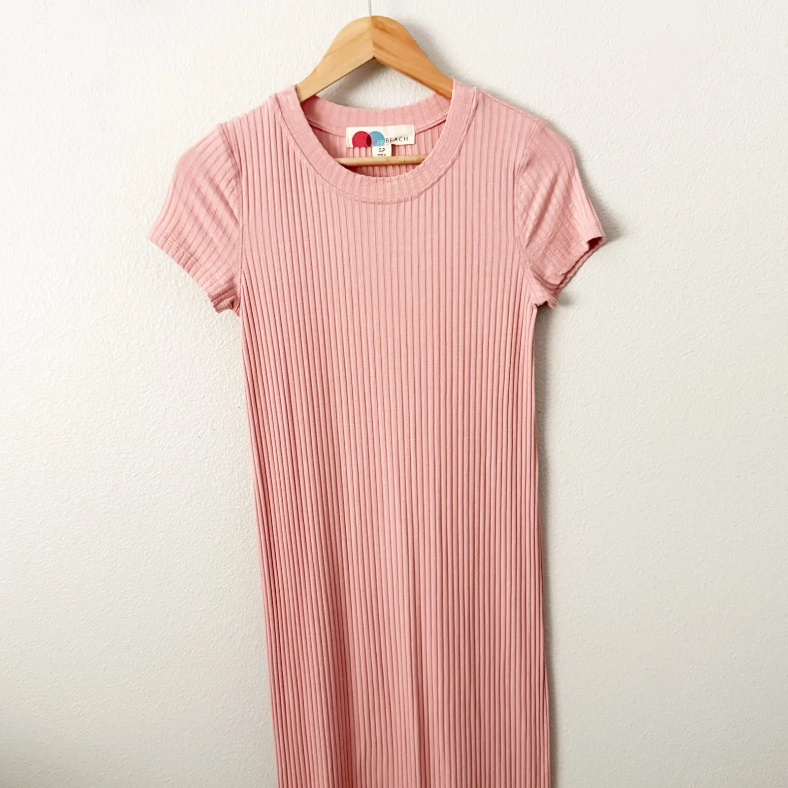 FREE PEOPLE BEACH | NWT Rose Pink Wide Ribbed Simone Dress Bodycon Maxi | Small - Image 2