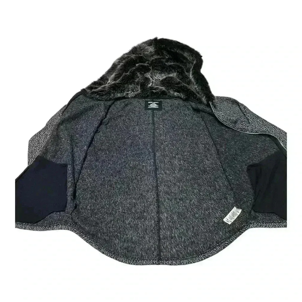 DKNY Womens Hooded Jacket Gray Black Space Dye Zip Up Faux Fur Lined Pockets S - Image 12