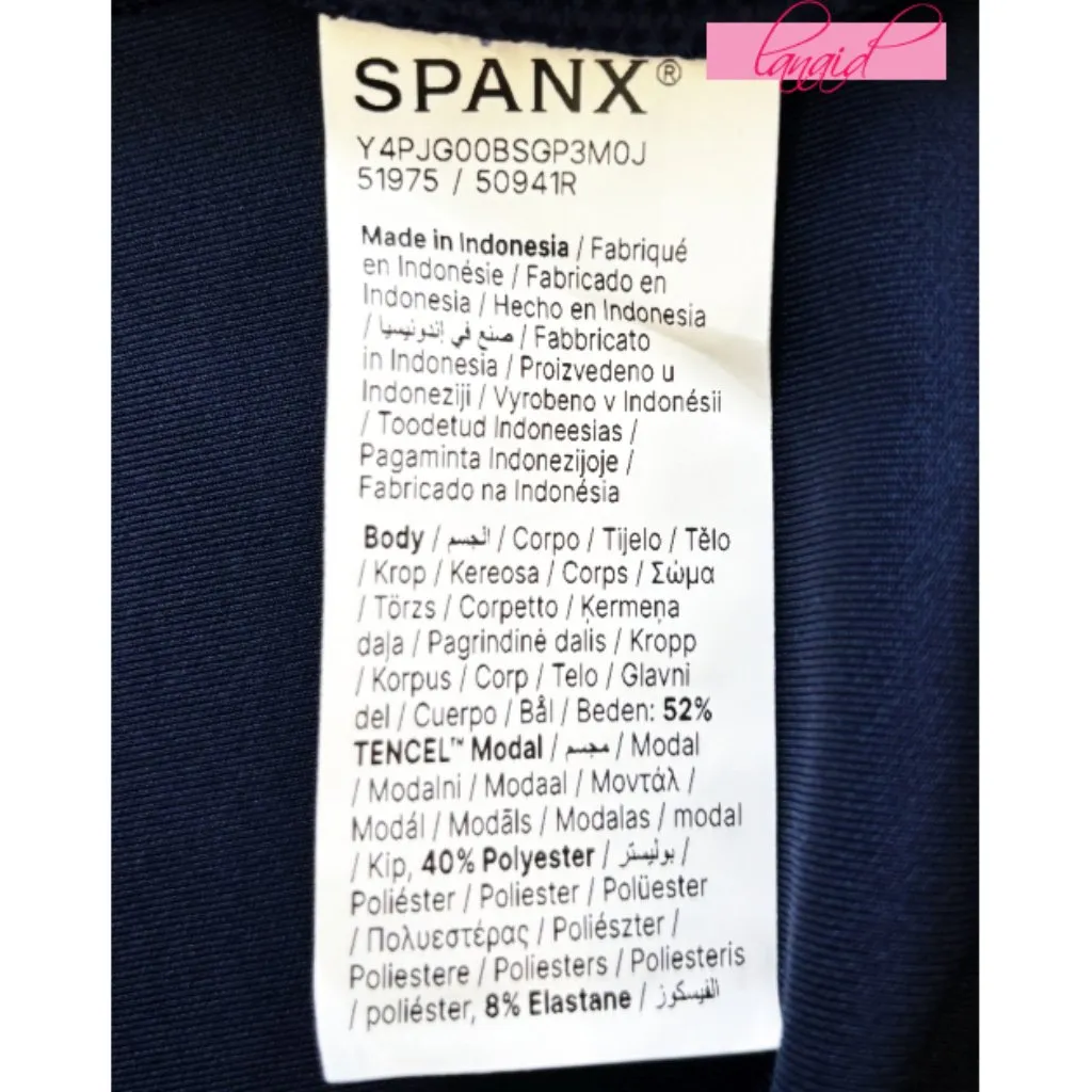 Spanx AirEssentials Pique Polo Top Timeless Navy Striped Sporty V-Neck Textured - Image 12