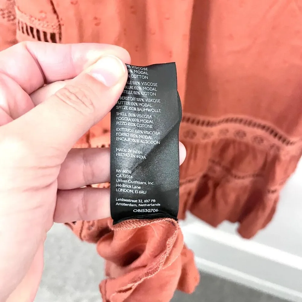 NWT By Anthropologie Tiered Puff-Sleeve Mini Dress Orange Long Sleeve Size M - Image 8