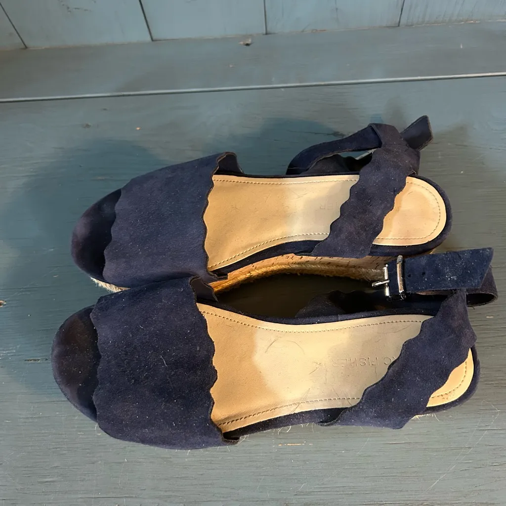 Marc Fisher Navy Suede & Cork Scalloped Platform Sandals | Women’s Sz 8.5 - Image 5