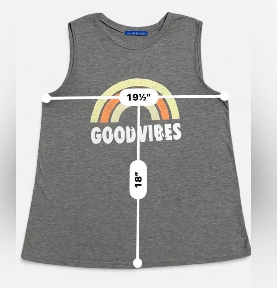 IRISGOD Good Vibes Rainbow Muscle Tank Top | Size Large Gray - Image 3