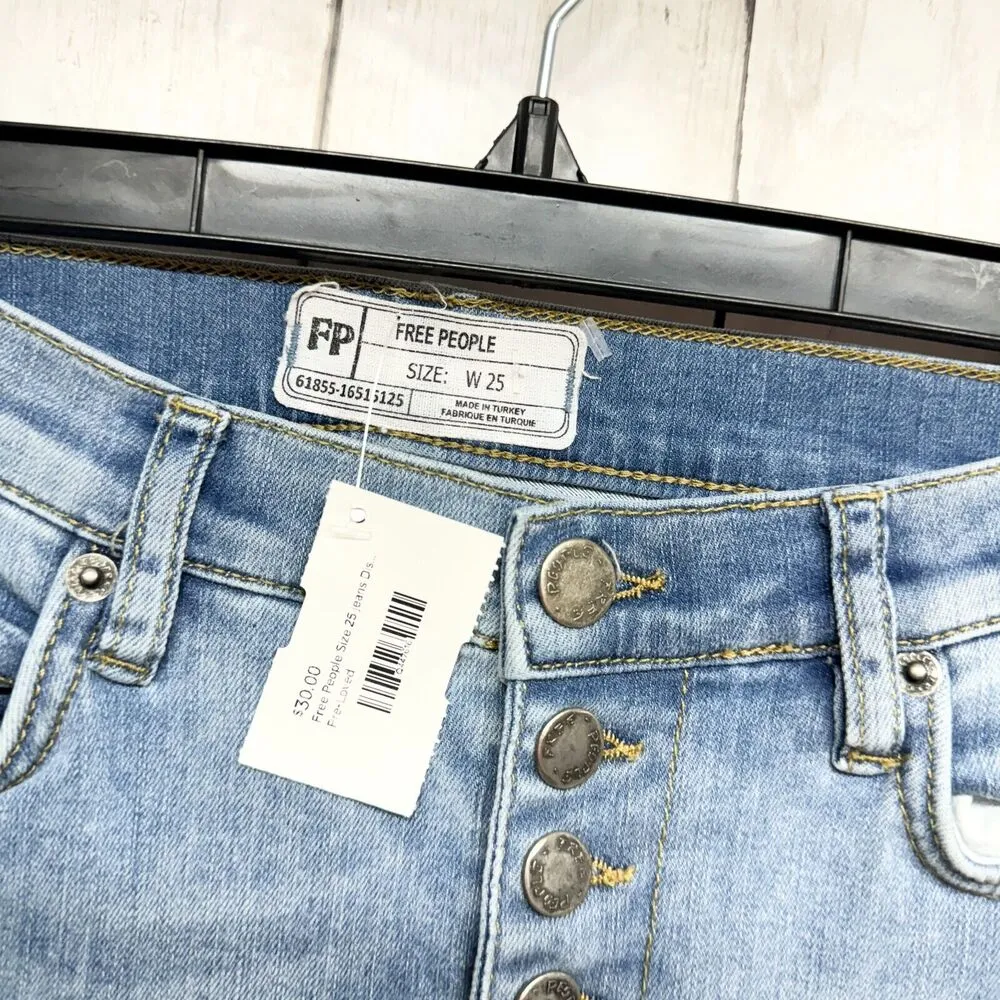 Free People Jeans Women Size 25 Ripped Fray Raw Hem Skinny Mid Rise 5 Button - Image 2
