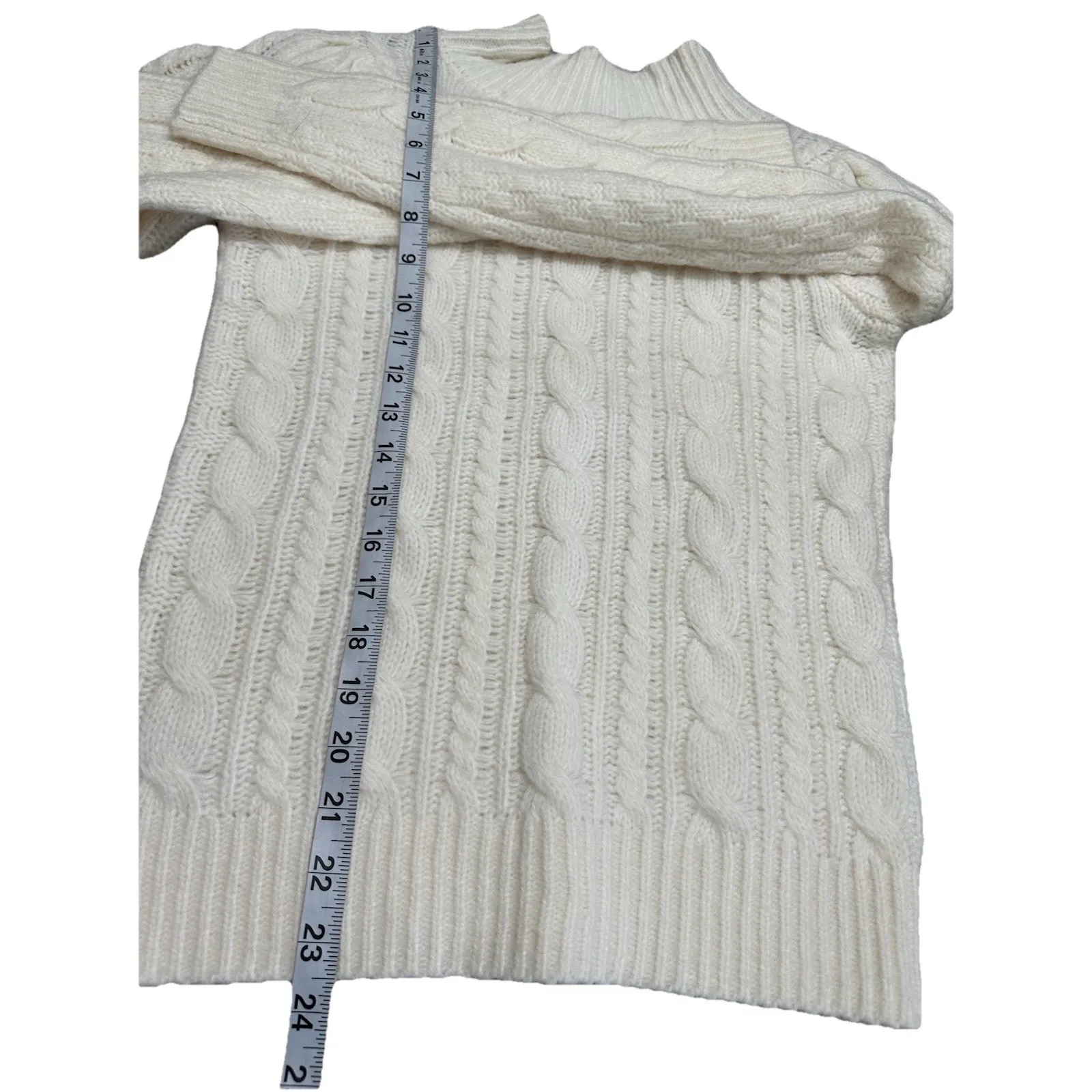 Ann Taylor Chunky Cable Knit Mock Neck Puff Sleeve Sweater Preppy White XS - Image 9