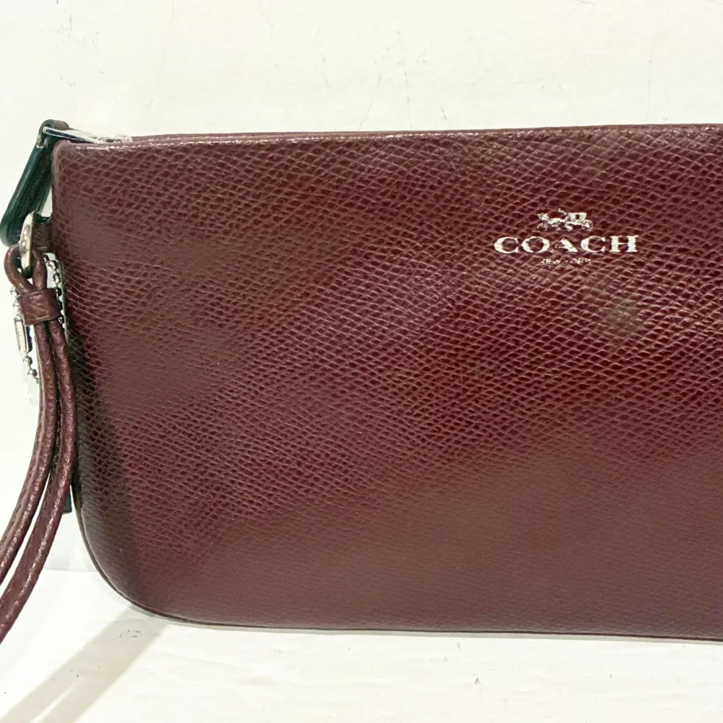 COACH‎ Burgundy Red Crossgrain Leather Large Wristlet Wallet Card Holder - Image 2