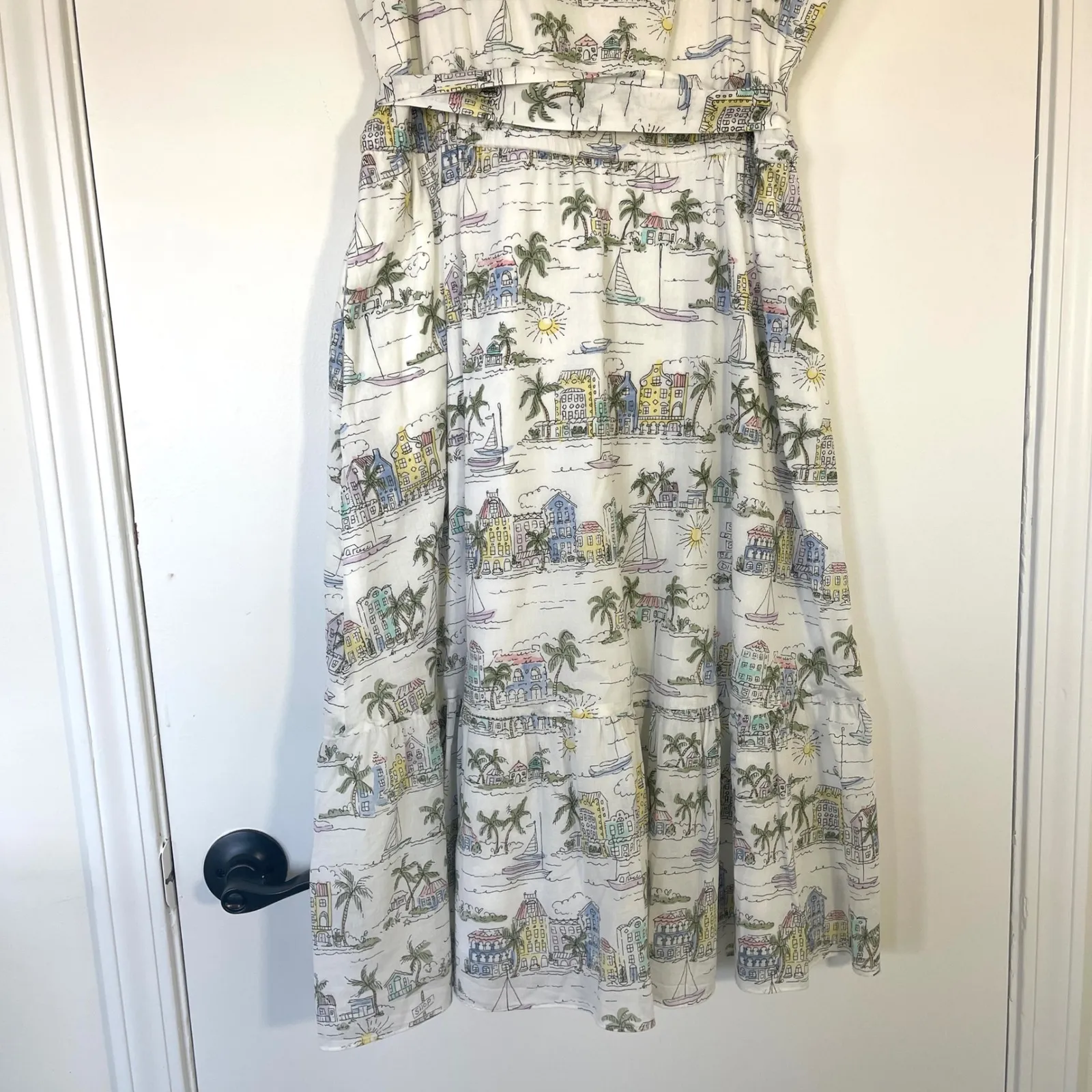 Talbots $169 Ruffle Fit & Flare Midi Dress Scenic Curacao Beach Palm Size 14 - Image 6