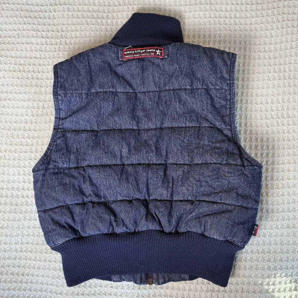 Vintage Tommy Jeans Girl Hilfiger Denim Puffer Vest Womens Medium 90 Y2K Quilted - Image 4