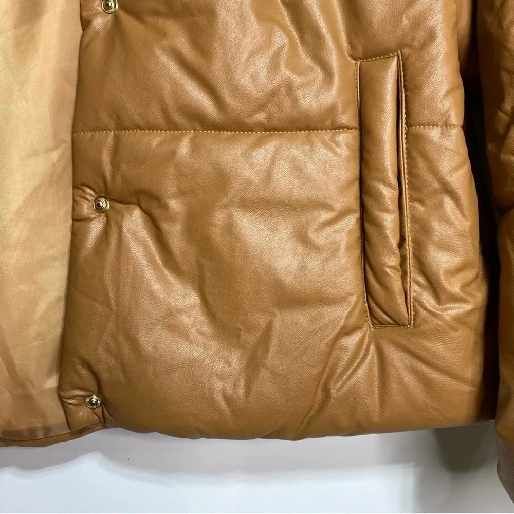 Lioness Small Talk Faux Leather Puffer Coat Funnel Neck Camel XXS - Image 5