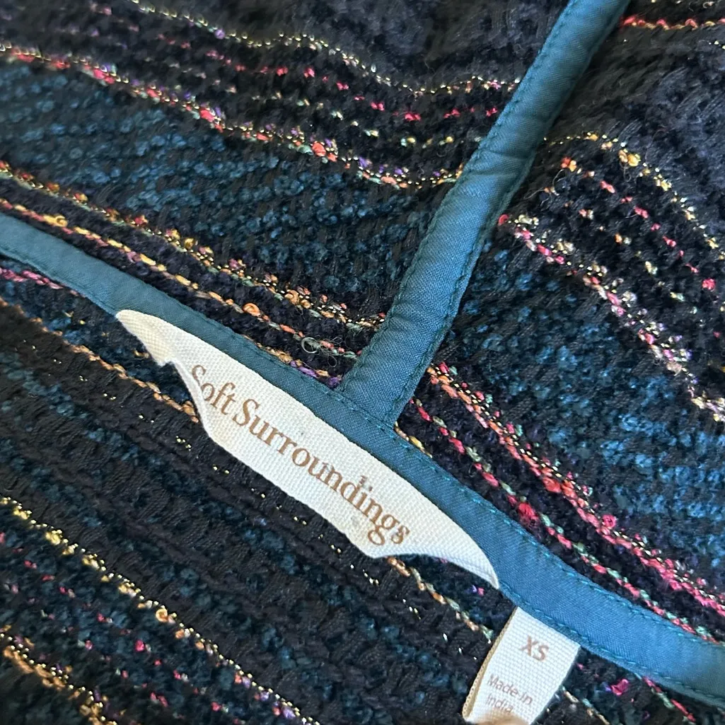 Soft Surroundings Open Front Long Sleeve Cardigan Striped Hooded OverSized XS - Image 4