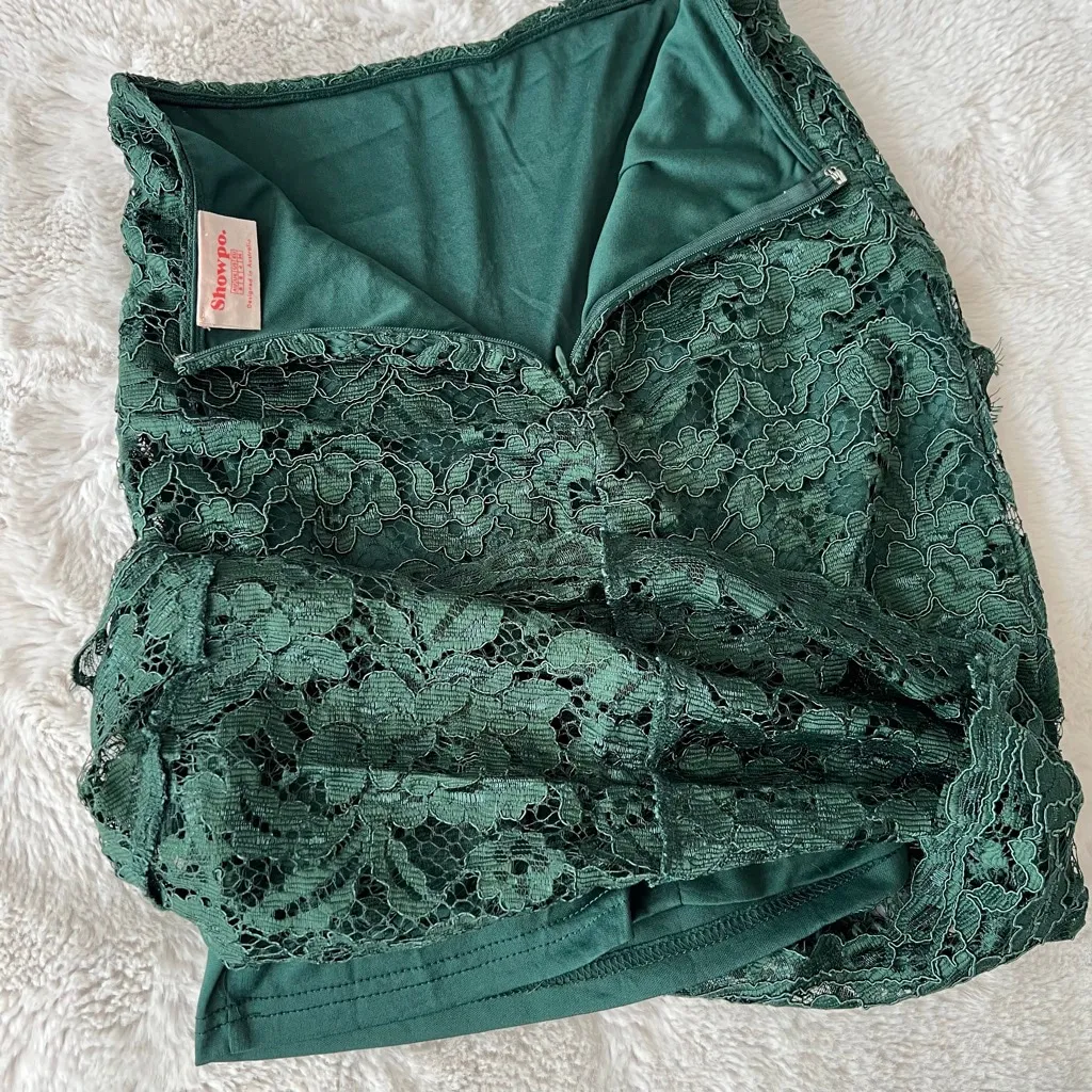 Women's Showpo Dark Green Lace High Low Skirt US 4 - Image 7