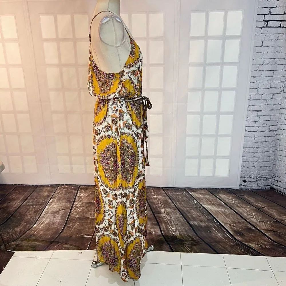 Akemi + Kin Anthropologie gold yellow medallion tie waist maxi dress size large - Image 7