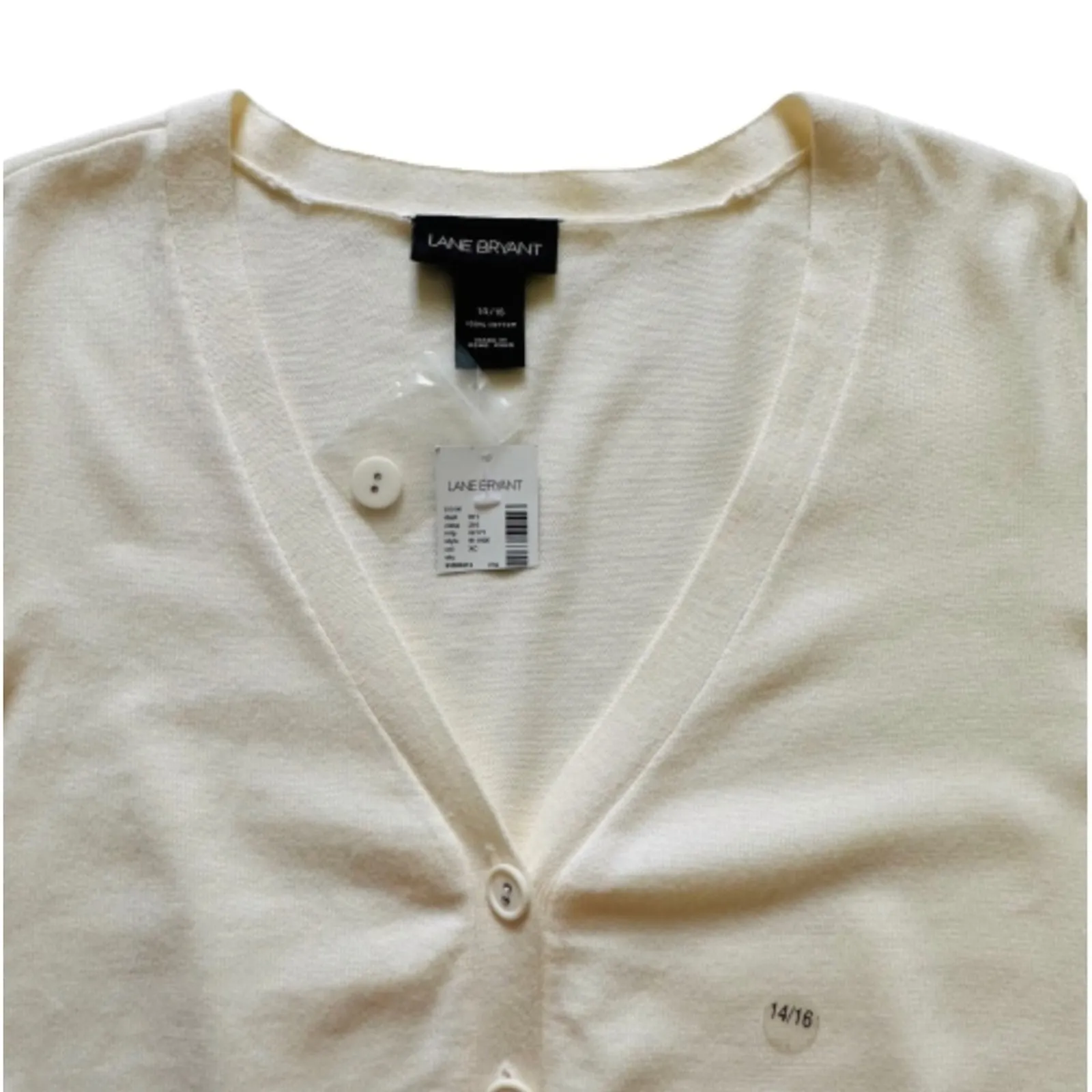 Lane Bryant Cardigan Sweater Cream Cotton Pockets Button Front Size 14/16 XL NEW - Image 9