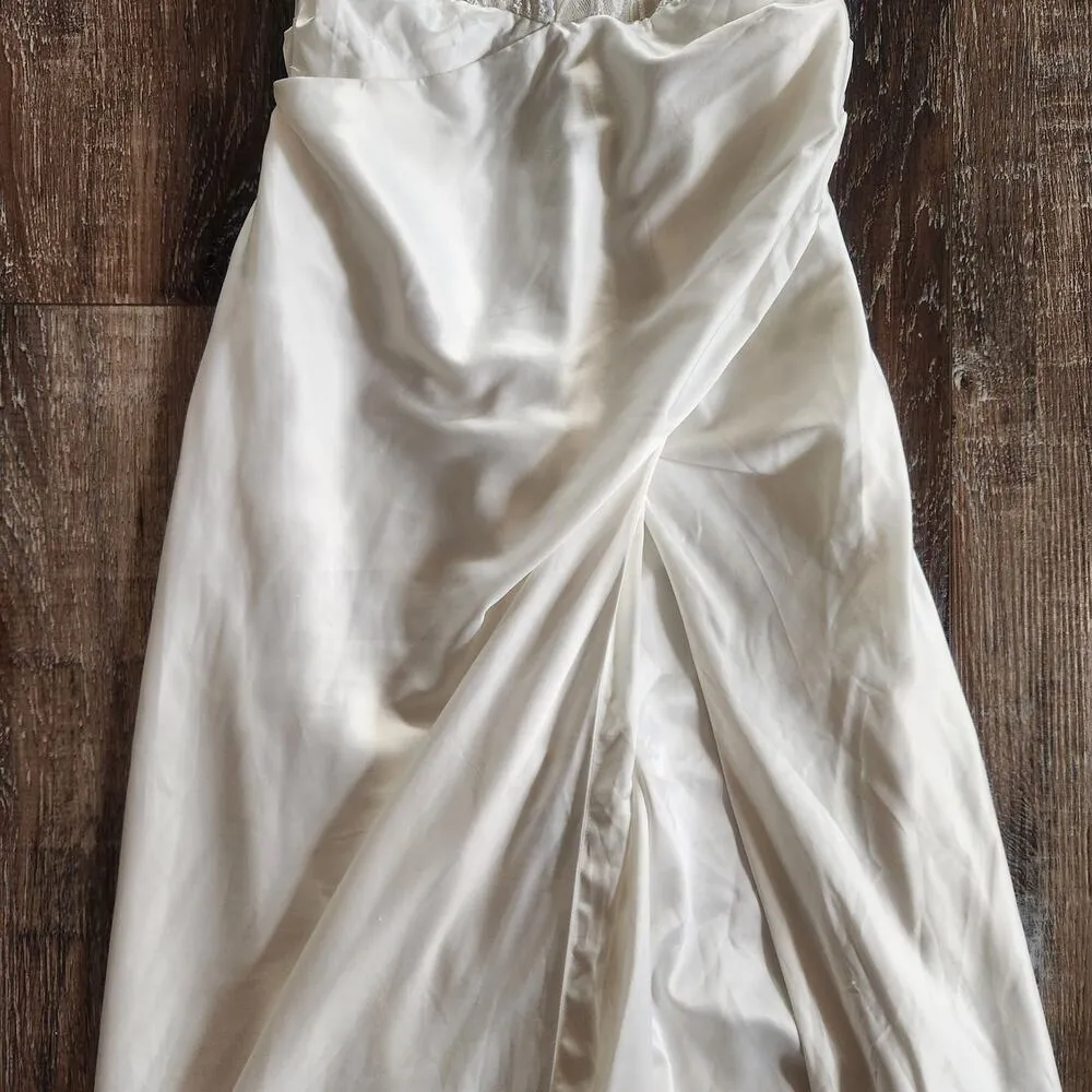 Retrofete White Beaded Corset Maxi Dress Strapless Satin Size XS? Train - Image 3