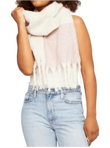 Gentle Fawn Huntington Scarf Wrap Pink Cream 100% Polyester Fringed 82" x 15 - Image 1