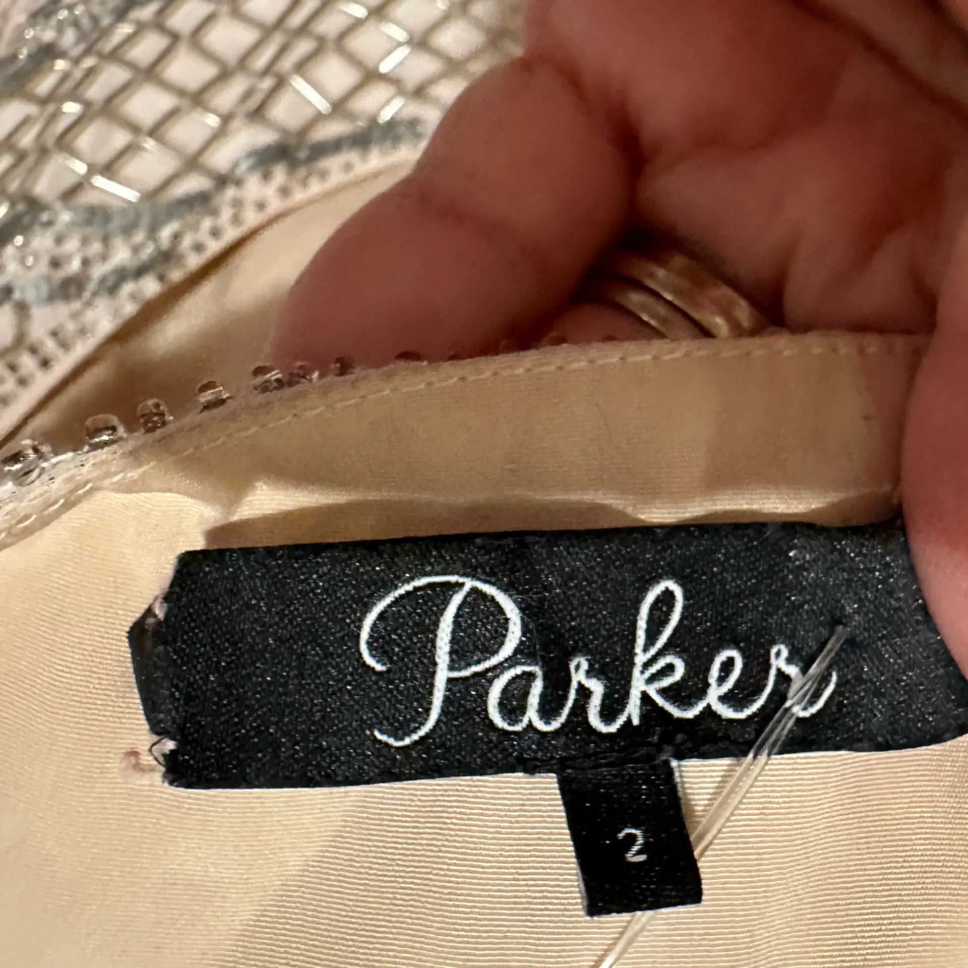 PARKER LEONA SILK BLUSH NEUTRAL SILVERTONE BEADED HALTER CUTOUT BACK MINI DRESS - Image 9