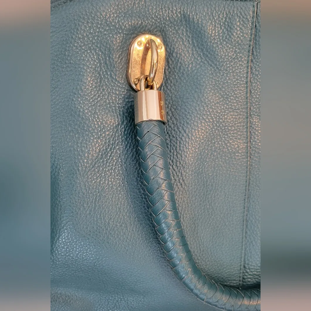 Cole Hann Stunning Teal Vegan Leather Bag with Braided handles & Gold Hardware - Image 4