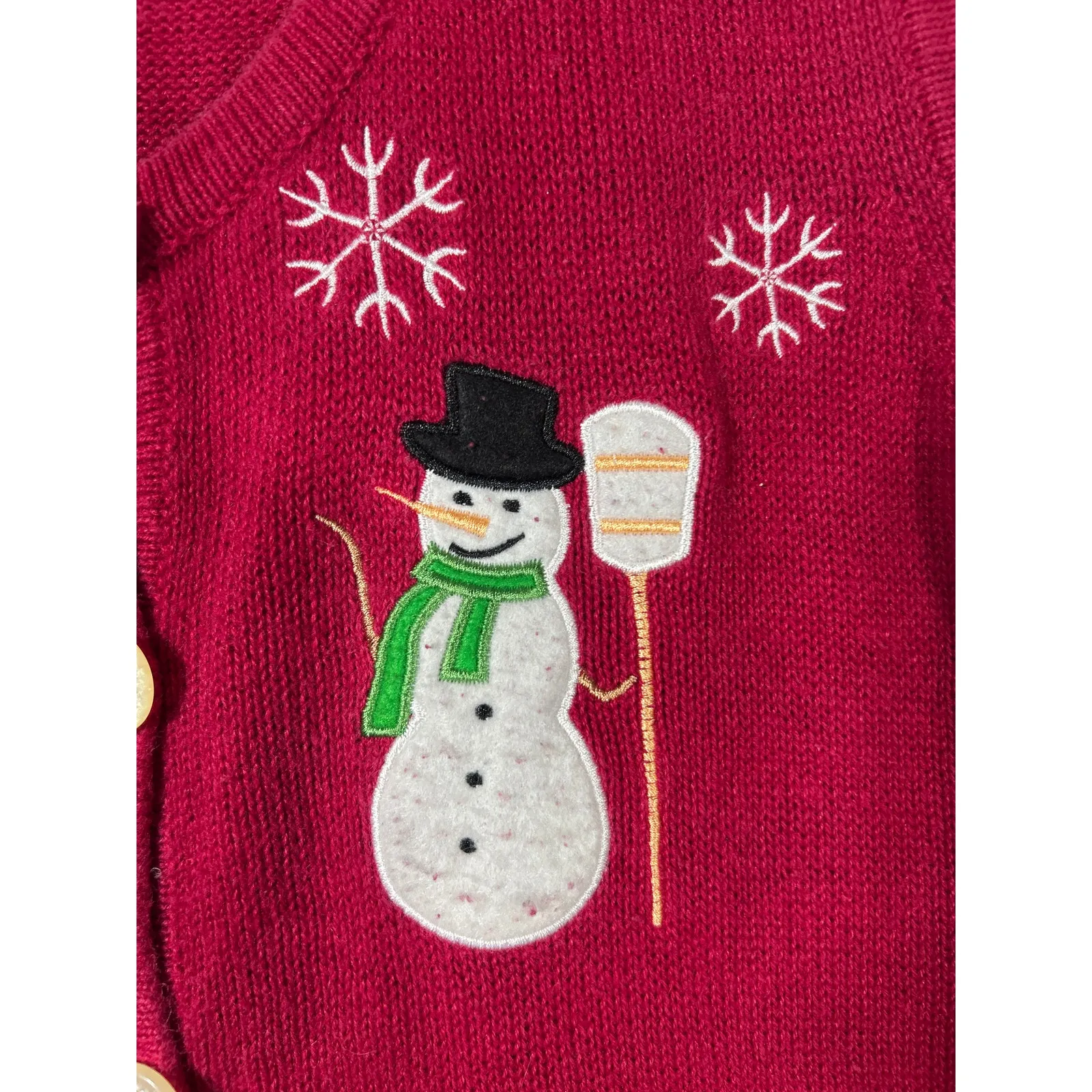 VTG Christmas Sweater Vest Small Medium Red Snowman Snowflakes Holiday Winter - Image 3