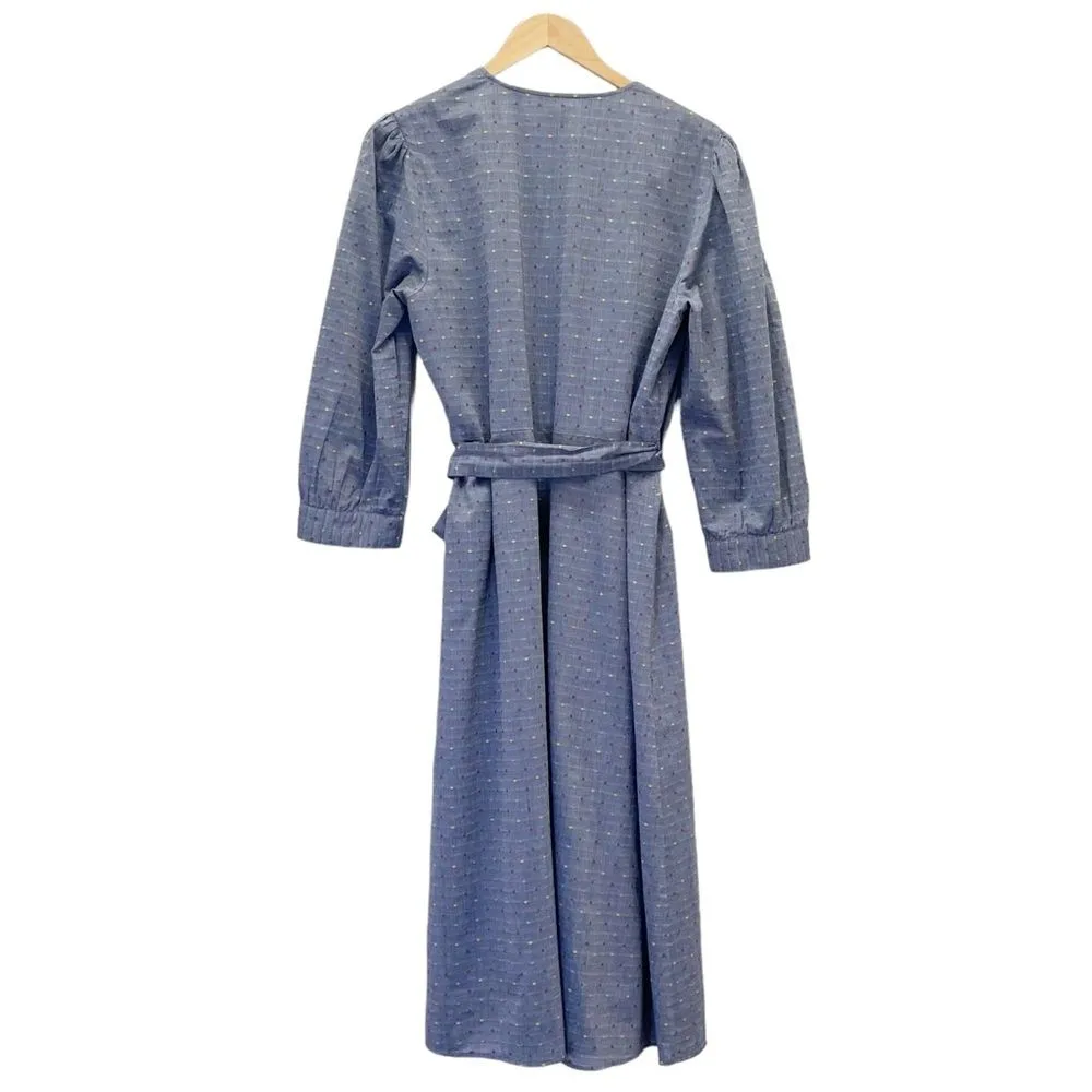 Draper James Embroidered Dot Chambray Denim Wrap Midi Dress Women’s Size 14 - Image 2